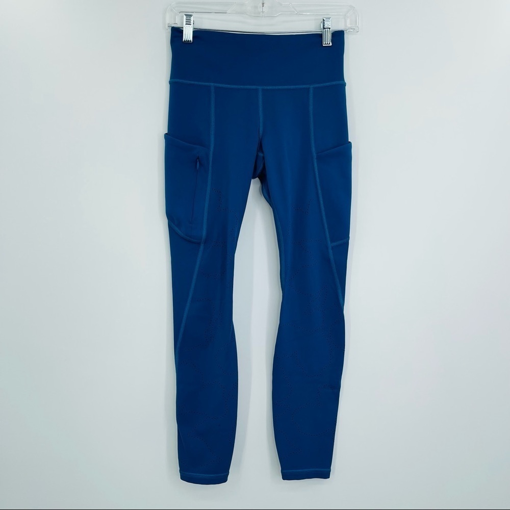 Athleta all in reaction 7/8 tights in atlantis blue sweat wicking breathable